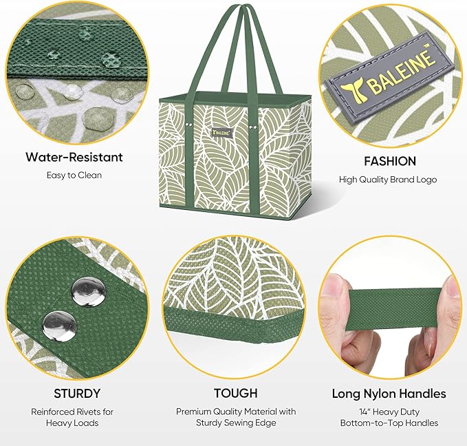 BALEINE 1Pk Reusable Grocery Bags, Foldable Shopping Bags for Groceries with Reinforced Bottom & Handles (Antique Foliage)