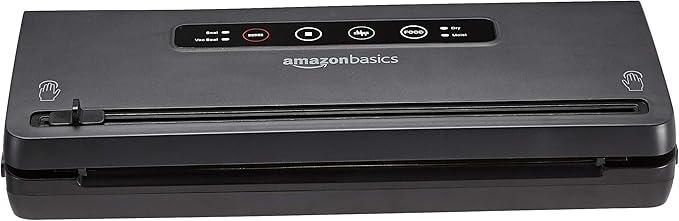 Amazon Basics Vacuum Sealer Machine for Food Preservation with Dry/Moist Mode, Built-in Cutter and Air Suction Hose, Black