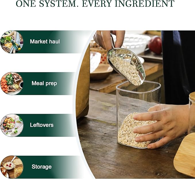 LIBWYS Kitchen Glass Jars Set with Bamboo Lids for Storage (1pcs - 1.67Qt) - Stackable Square Food Jars for Pantry Organization, Coffee, Flour, Snacks, Tea | Kitchen Canisters Set