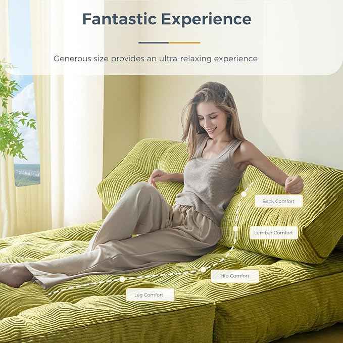 MAXYOYO Folding Sofa Bed, Convertible Sleeper Chair with Pilow Foldable Matress with Back Support, Portable Fold Out Chair Bed for Living Room Bedroom, Green Double