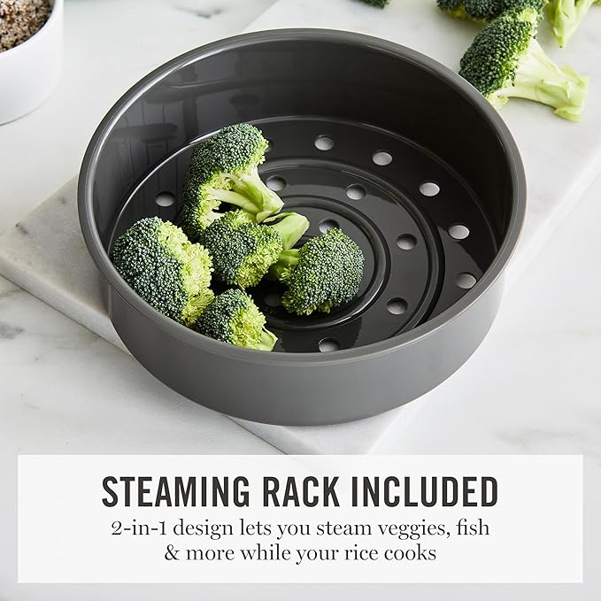 Martha Stewart Rice Cooker, 4 Cup (Uncooked) / 8 Cup (Cooked), Ceramic Non-Stick Removable Pot, Keep Warm, Measure Markings, Steam Basket, Brown & Sushi Rice, Quick Cook, Quinoa, Grains, Oats, Honeydew Green