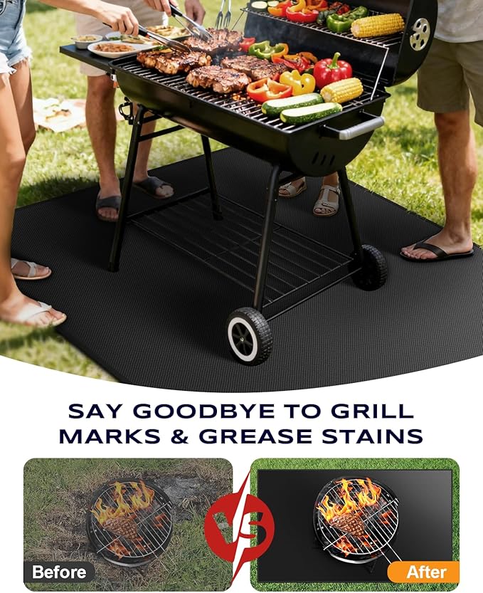 Non-Curl 60x40 inch Under Grill Mats for Outdoor Grill, Double-Sided Fireproof, Oilproof & Waterproof BBQ Grill Mat, Easy to Clean, Indoor Fire Pit Fireplace Mat, Perfect for Deck/Patio/Lawn