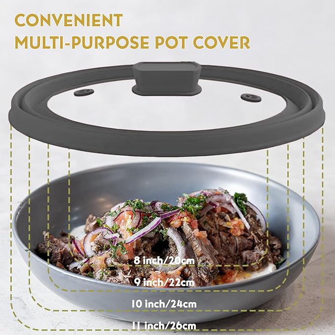 Collapsible Microwave Splatter Cover, Glass Silicone Foldable Microwave Lid for Food, 10.8 Inch Grease Splatter Guard for Pots, Pans & Bowls, Grey