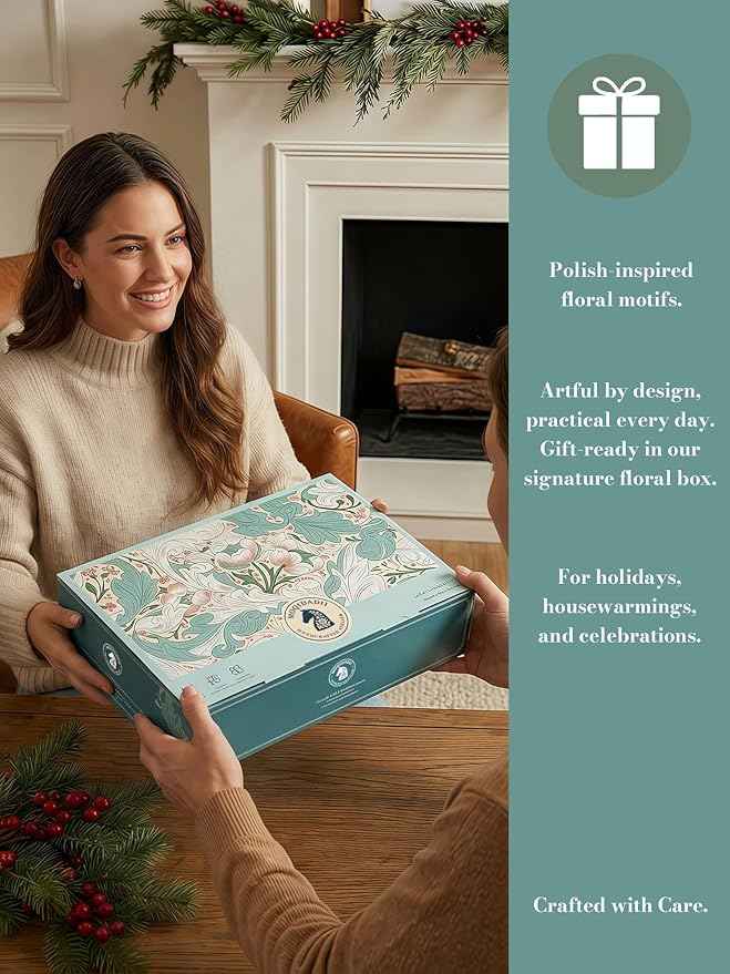 Polish Pottery Style Ceramic Baking Dish Set, 2-Piece Casserole Bakers for 2–3 People, Floral Decorative Bakeware, Oven Safe Lasagna Pan, Microwave Dishwasher Safe, Gift-Ready, Protective Packaging