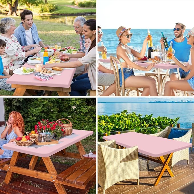 homing Rectangle Table Cloth Cover, Waterproof Polyester Elastic Fitted Tablecloth, Fits for 8 Foot Folding Tables, Washable Table Protector for Picnic, Camping, Outdoor (Pink, 30" x 96")
