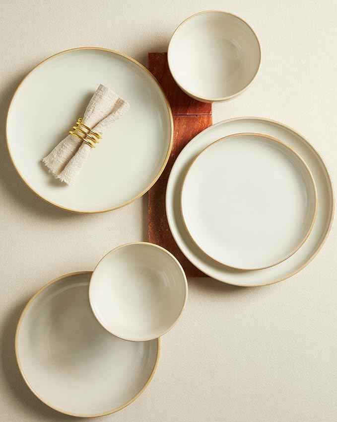 Plates and Bowls Sets for 8, 24 Piece Dinnerware Set for Large Families & Entertaining, Elegant Design, Dishwasher & Microwave Safe, Chip Resistant and Durable, Yellow White