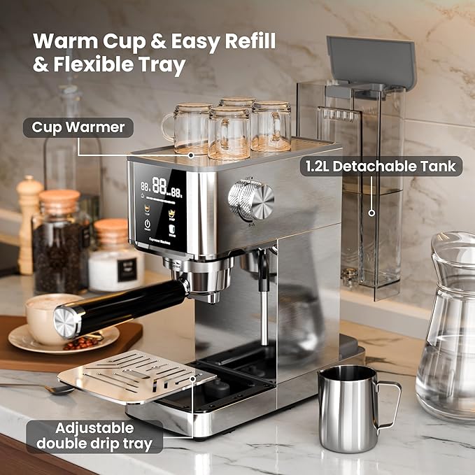Kismile 20-Bar Espresso Machines,Professional Espresso Maker with Milk Frother Steam Wand for Latte&Cappuccino,Coffee Machine with Removable Water Tank for Home/Office