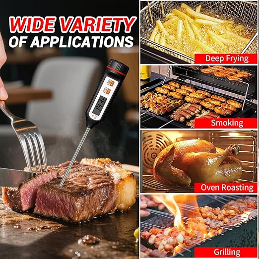 YFL Instant Read Food Thermometer, Waterproof Digital Meat Thermometer with Stainless Steel Probe, Pratical Cooking Thermometer for Oven BBQ Grill Smoker Beef Turkey Camping & Kitchen Gadgets