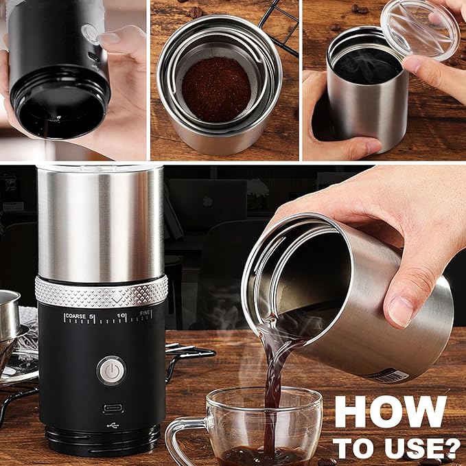 Portable Burr Coffee Grinder, Electric Adjustable Burr Mill Machine Suitable for Travel,Camping with Bag (Red)