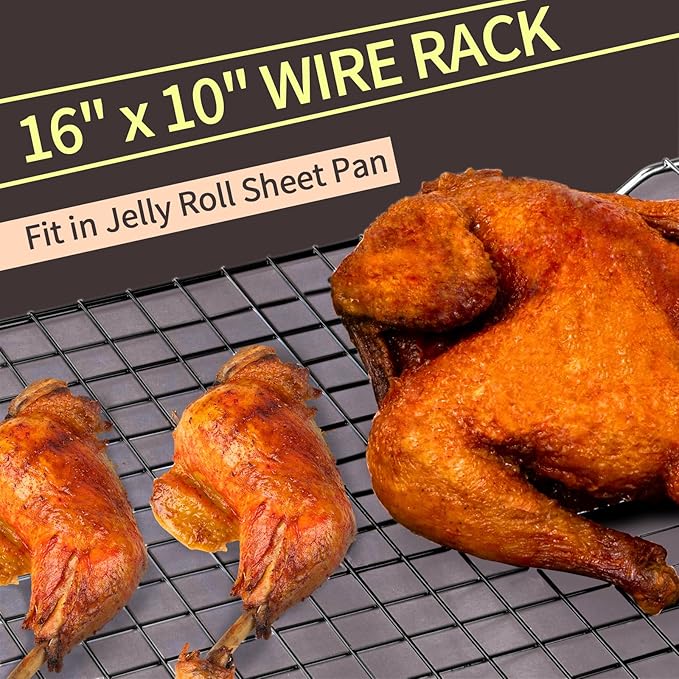 Briout Cooling Rack for Baking, 2-Pack 16x10 Inches Baking Rack, Thick Wire Cookie Rack for Cooking, Roasting, Grilling, Drying, Oven Safe, Fits Half Sheet Pan, Black