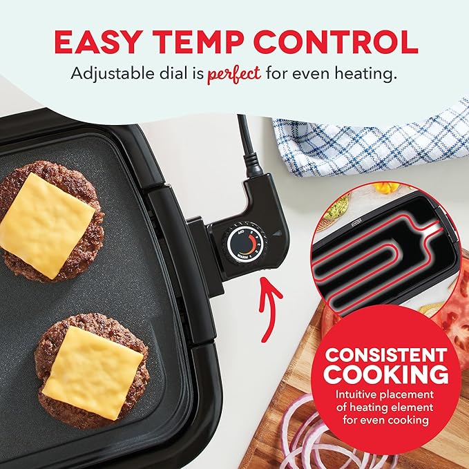 Dash Everyday Electric Griddle - Indoor Griddle for Versatile Cooking - Features Quick-Heating, Anti-Slip Feet, and Removable, Nonstick Plate - Cool Gray