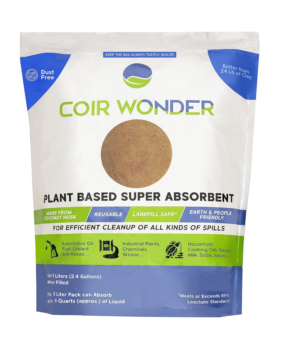 3-in-1 Oil Absorbent, Paint Hardener & Sweeping Compound – 9L (3.2 Lb) – Absorbs 6 Quarts Oil, Solidifies 20 Cups Cooking Oil – Eco-Friendly Spill Cleanup Granules for Shop, Garage, Home