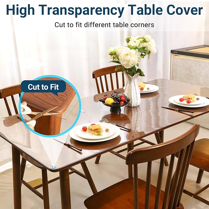 Clear Table Cover Protector Rectangle 42 x 60 Inch, 1.5mm Transparent Plastic Table Protector Waterproof, Anti-Scratch Clear Desk Mat for Office Desktop Dresser Dining Table, FDA Compliant