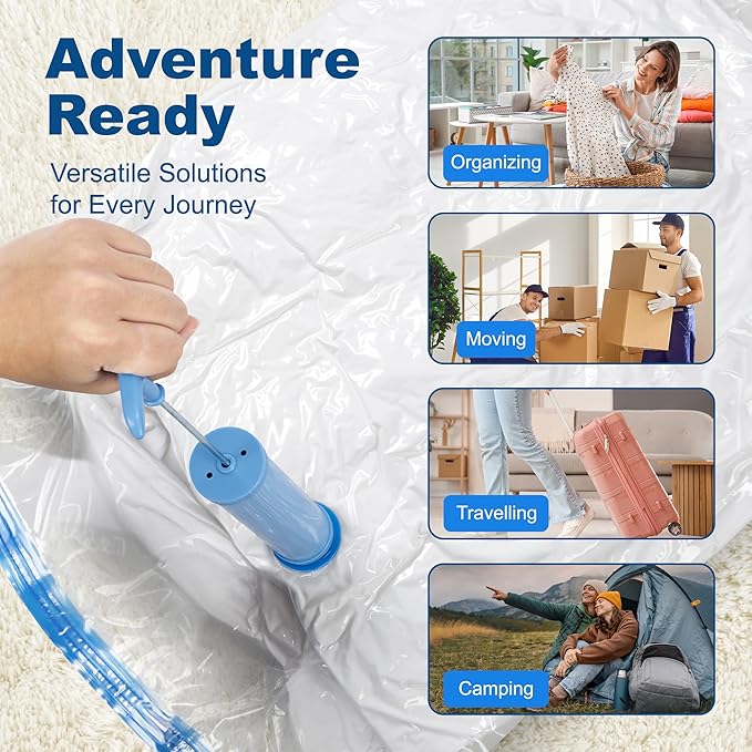 HOUSE DAY 22 Pack Vacuum Storage Bags with Pump,Space Saving Vacuum Seal Bags For Clothing Travel,4 Jumbo/4 Large/4 Medium/4 Small, 2S/2XS/2XXS Roll Up Bags, Hand Pump Included, Sealer Clothes Storage