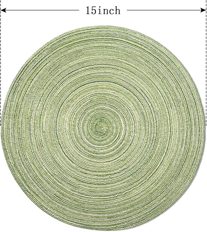 FunWheat Round Braided Placemats Set of 6 Place mats for Dining Tables Woven Heat Resistant Table Mats 15 inch (Light Green)