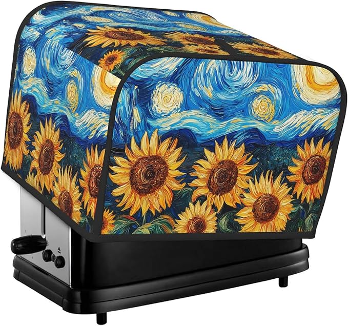 Starry Sky Sunflower Covers for Toasters 4 Slice,Cute Funny Bread Machine Cover with Handle,Washable Stain Resistant Kitchen Small Appliance Cover Dining Decor