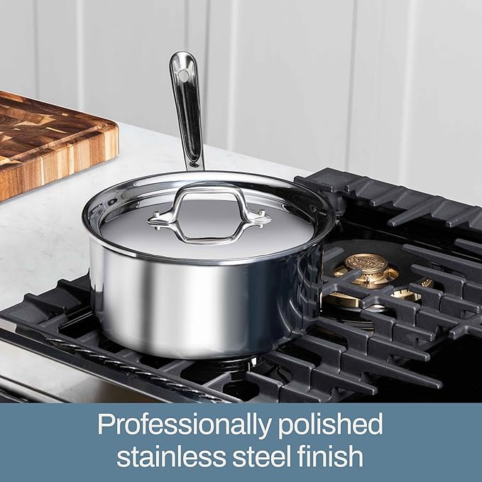 All-Clad D3 3-Ply Stainless Steel Sauce Pan with Lid 1.5 Quart, Induction Oven Broiler Safe 600F, Multipurpose, Compatible w/ All Cooktops, For Restaurant or Home Kitchen, Pots & Pans, Cookware Silver