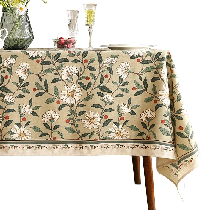 ISAENNE Designer Green Linen Small Square Table Cloth,Floral French Country Indoor Tablecloth,Stain Resistant Home Decor Tablecloths for Dining Kitchen Thanksgiving Christmas Party,55"*55"-Brune