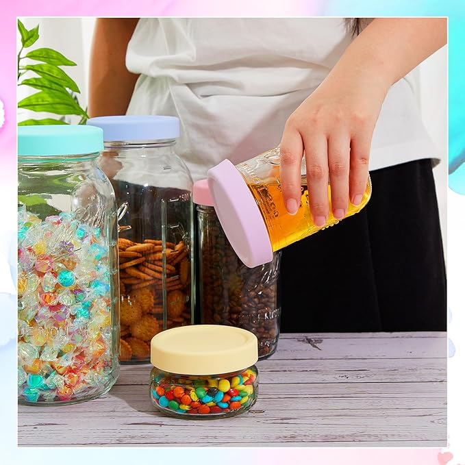 Teenyyou 12 Pcs Silicone Wide Mouth Lids Mason Jar Lids Thickened Leak Proof Lid for 86 mm All Wide Mouth Mason Jars, Reusable Large Canning Jar Caps(Macaron)