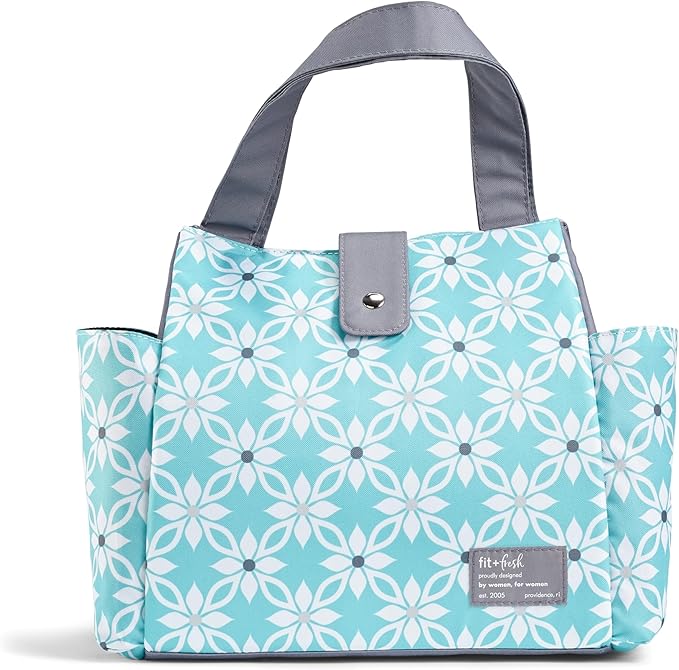 Fit & Fresh Lunch Bag For Women, Insulated Womens Lunch Bag For Work, Leakproof & Stain-Resistant Large Lunch Box For Women With Containers and Matching Tumbler, Snap Closure Westport Bag Aqua