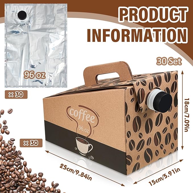Dandat 20 Pack Disposable Coffee Dispenser Box 96 oz - Thick Hardboard Insulated Coffee to Go Container with Handle & Lids, Hot Cold Bulk Beverage Dispenser for Parties, Catering, Take Out