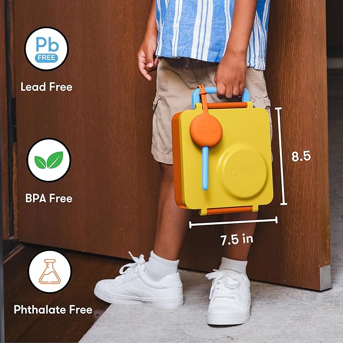 OmieBox Bento Box for Kids - Insulated Bento Lunch Box with Leak Proof Vacuum Insulated Food Jar - 3 Compartments, Two Temperature Zones (Sunshine)