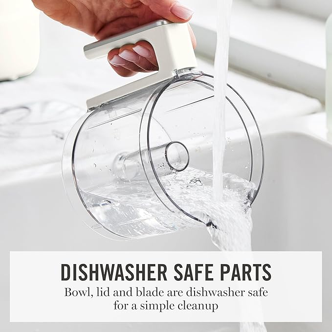 Martha Stewart 3 Cup Electric Food Chopper, Vegetable & Herb Mini Food Processor, 24oz BPA-Free Bowl, Stainless Steel Blades, Pour Spout, Dicing, Mincing, Chop & Puree, Dishwasher Safe, Linen