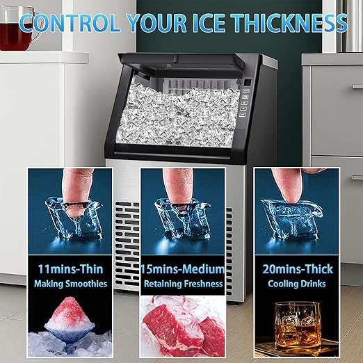 Commercial Ice Machine, 100LBS/Day Stainless Steel Freestanding Large Ice Maker, 36 Cubes in 11Mins, 24H Timer, Self-Cleaning, Ideal for Restaurant, Bars, Home and Offices