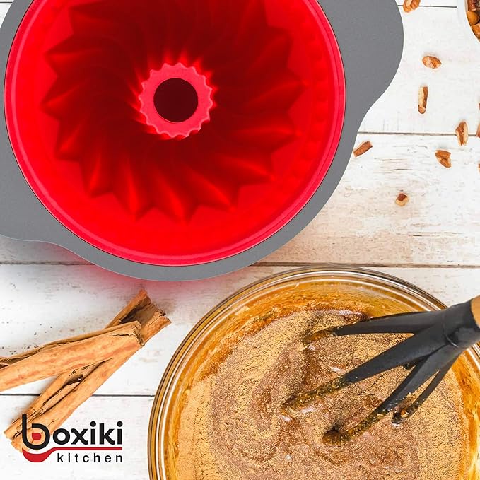 Boxiki Kitchen Duo: Non-Stick Steel Jumbo 6 Cup Muffin Pan with Silicone Handles & Reusable Liners and Durable Silicone Pound Cake Pan with Heavy Grade Steel Frame - Master Your Baking Game!
