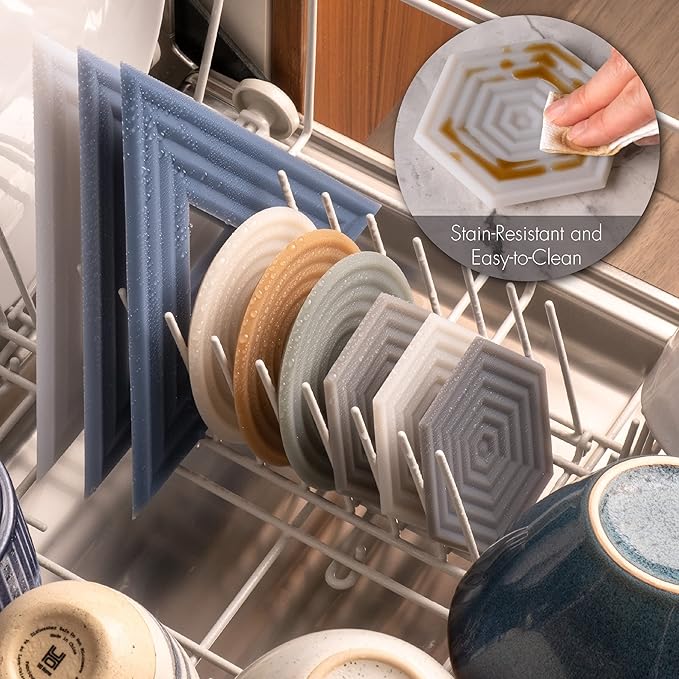 LINE+ARC Extra Thick Silicone Coasters (As Seen in NYTimes WireCutter) Waterproof Anti-Stain Heat-Safe Dishwasher-Safe Degrē Coasters (Set of 6, Smoke) Outdoor Rubber Mid-Century Modern