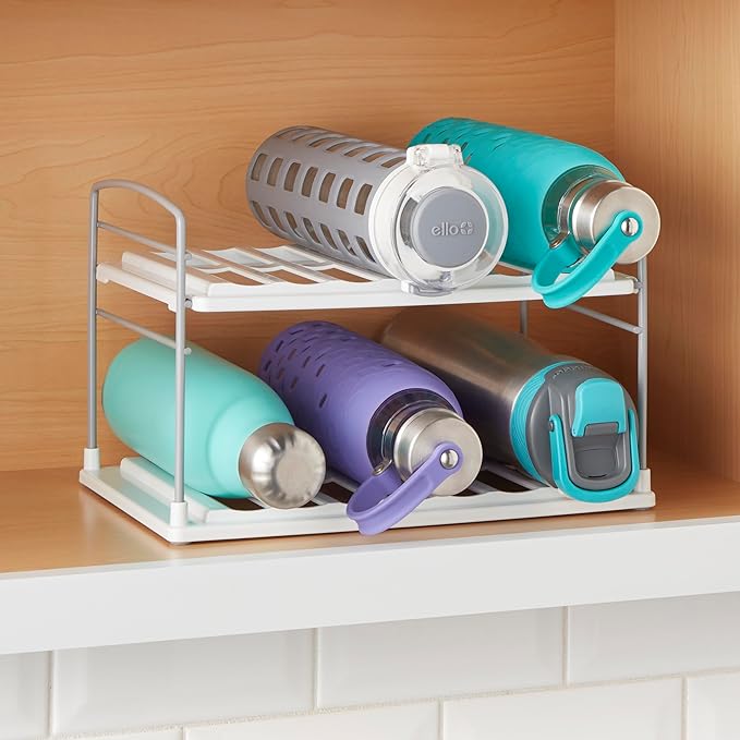 YouCopia UpSpace Water Bottle and Travel Mug Cabinet Organizer, Adjustable Storage Rack for Kitchen Organization, 2 Shelf Classic Edition