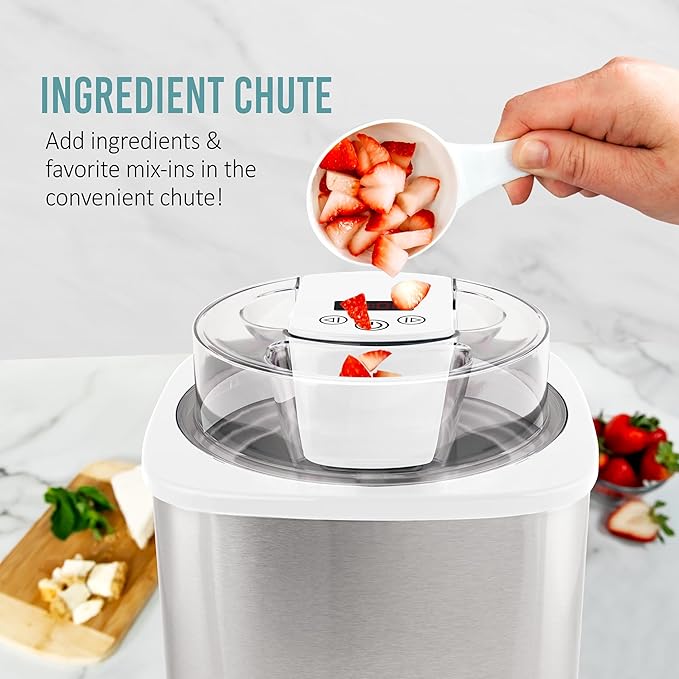 Nostalgia 2-Quart Electric Ice Cream Maker – Make Homemade Ice Cream, Gelato, Sorbet & Frozen Yogurt – No Salt/Ice Needed, Digital Controls, Mix-In Chute & Freezing Gel Canister – Stainless & White