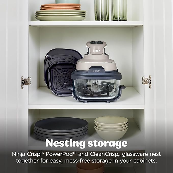 Ninja Crispi 4-in-1 Glass Air Fryer | 450°F | Non-Toxic | 4QT & 6-Cup Glass Containers w/Lids | Microwave, Freezer, Dishwasher Safe | Max Crisp, Air Fry, Bake, Recrisp | Stone | FN101ST