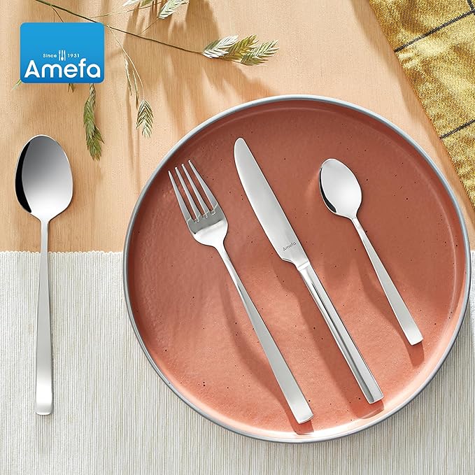 Amefa 45-Piece Flatware Cutlery Set, Service for 8 - Dishwasher Safe 18/10 Stainless Steel, High Gloss Mirror Finish & Ergonomic Design, Complete Silverware Collection - 5-Piece Serving Set (Martin)