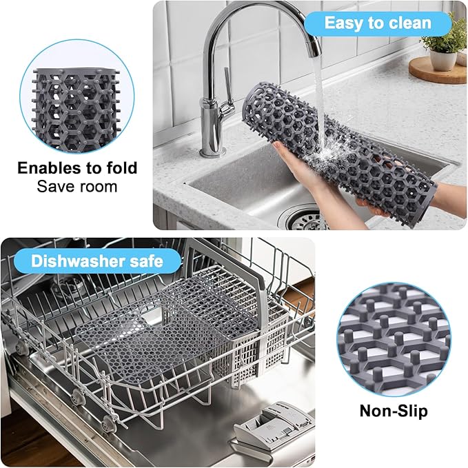 Silicone Sink Mat 25.78"x 14" Heat Resistant Sink Protectors for Kitchen Sink Bottom, Non-Slip Faucet Mat for Stainless Steel（Rear Drain）