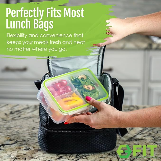 Bento Box for Kids and Adults - Reusable Lunch Box Meal Prep Containers - 3 Compartment Snack Box Container with Airtight Lid - Dishwasher, Freezer, Microwave Safe Food Snack Storage (39 oz, 2 Pack)