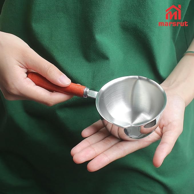 150ml Butter Melting Pot Warmer, Mini Sauce Pan for Soup Milk Coffee Chocolate Tea Gravy Reheating Cooking Boiling, Wooden Handle 304 Stainless Steel Small Tiny Cup for Making Sauces Breakfast Kitchen