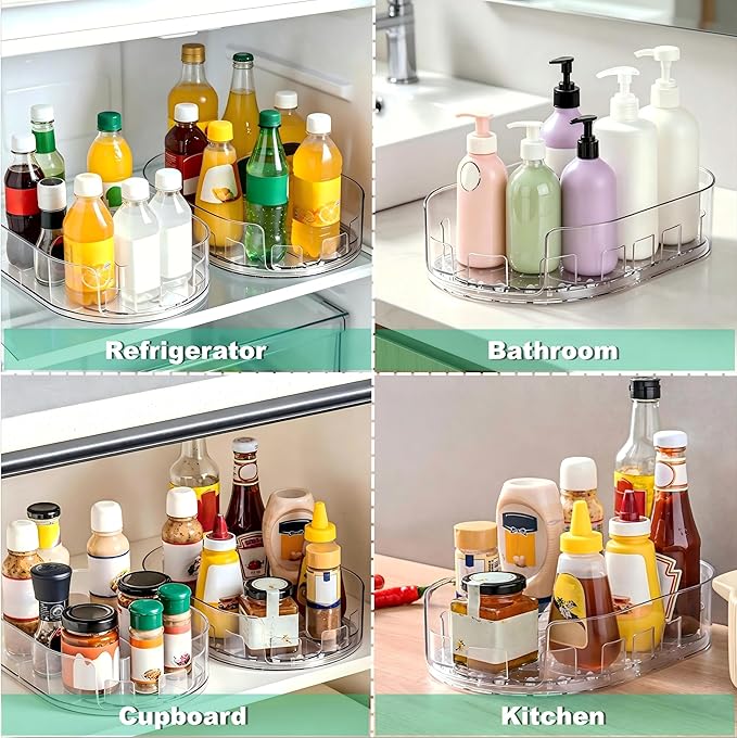 Lazy Susan 360°Rotating Organizer for Refrigerator,13.5“ x 8.5”,Drink Organizer for Fridge,Cabinet, Pantry,or Kitchen Countertop,Organize Condiments, Cans, Beverages,Clear,1 Pack