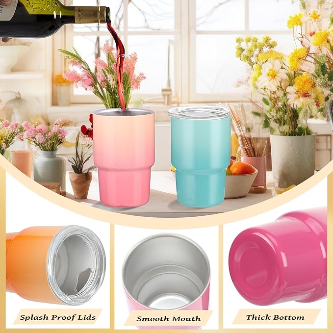 6 Pack 3 oz Gradient Mini Tumbler Shot Glass with Straw and Lid,Sublimation Shot Glasses Stainless Steel Vacuum Insulated Mini Tumblers Cups Gifts for Wedding Cocktail Party