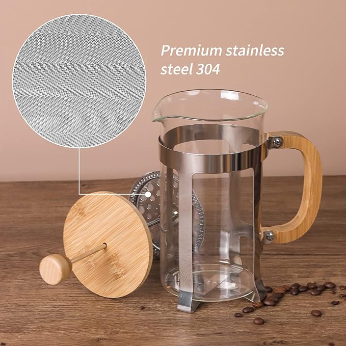Sivaphe Aluminum Moka Pot Stovetop Espresso and Coffee Maker and French Press Coffee/Tea Maker with Bamboo Lid and Hand