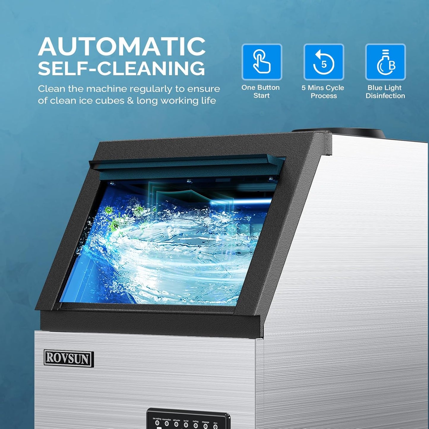 ROVSUN Commercial Ice Maker Machine 110LBS/24H with 2 Water Inlets, Freestanding Ice Machine with 24lbs Storage Bin, Ice Scoop & Water Filter for Home Office Restaurant Bar Cafe