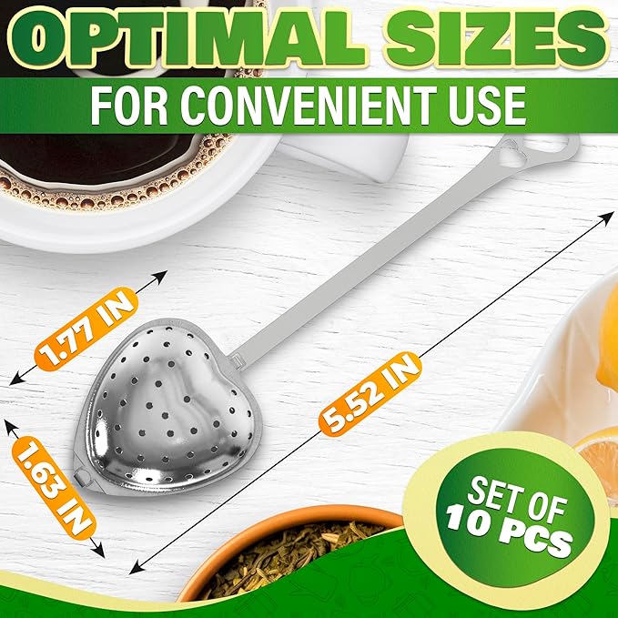 10 Pcs Heart Tea Infuser for Loose Leaf Tea Steeper – Rust-Resistant Stainless Steel Strainers with Secure Clasp, Easy Brewing Design, Keeps Loose Leaves Contained | Suitable for Parties & Gifting