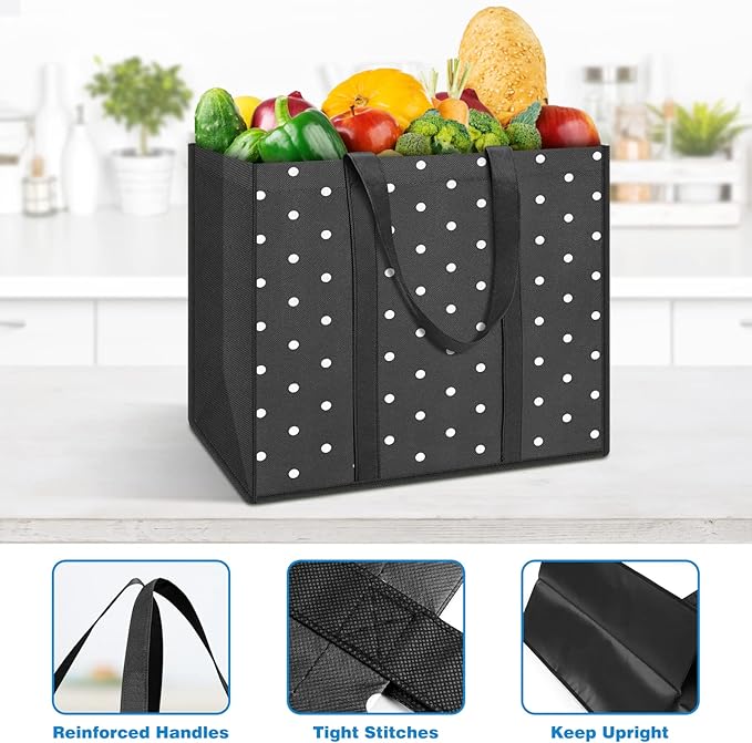 Fab totes 6 Pack Reusable Grocery Bags 35L Large Capacity Heavy Duty Reusable Shopping Bags for Groceries Waterproof Tote Bags for Shopping and Picnic with Sturdy Handles