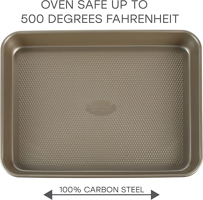 Kitchen Details Pro Series Baking Pan | Dimensions: 15.4” x 11.5” x 2” | Nonstick | Textured Diamond Base | Even Heating | Easy Clean | Safe up to 500 degrees | Gold
