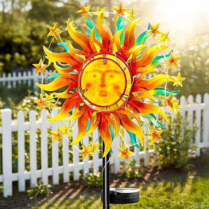 60.3" Solar Wind Spinner Outdoor Metal Sun Kinetic Sculpture – Dual-Sided Garden Spinner with Waterproof LED Vine Lights, Rust-Proof Yard Art Decor for Patio, Lawn & Pathway