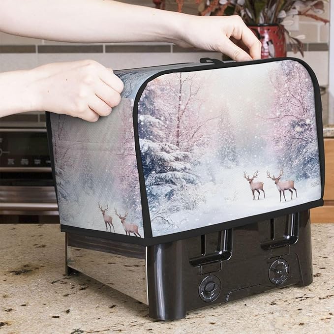 Toaster Cover 2 Slice Winter Deer Forest Christmas Kitchen Small Appliance Covers with Pockets Dust and Fingerprint Protection