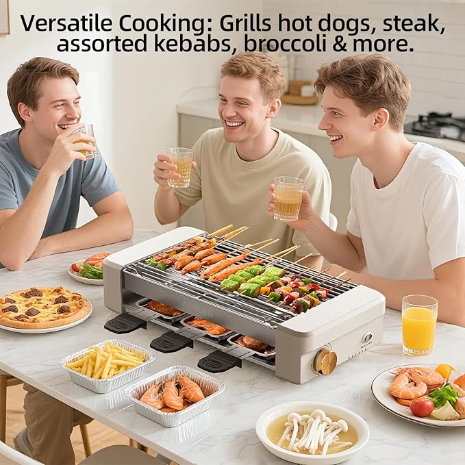 AORAN Electric Indoor Grill Smokeless, 800W Countertop Grill with Removable Non-Stick Cooking Plates & Hot Dog Rack, Easy to Clean, 13.4x8.3 Inch for BBQ, Panini, Meat, Vegetables