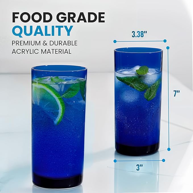 Zulay Kitchen Plastic Drinking Glasses (Set of 6) – 24oz Acrylic Shatterproof Water Cups for Home, Kitchen & Outdoors – Cobalt Blue Glass Look – BPA & Lead-Free – Top-Rack Dishwasher Safe