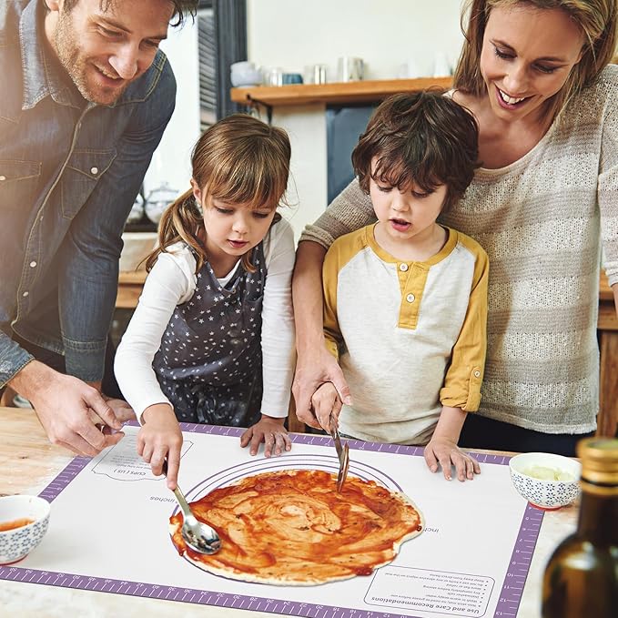 Non Stick Silicone Pastry Mat for Dough Rolling, Extra Large Silicone Baking Mat with Measurements, Baking sheet for Cookies Fondant Pie Crust, Purple 28X20 INCH