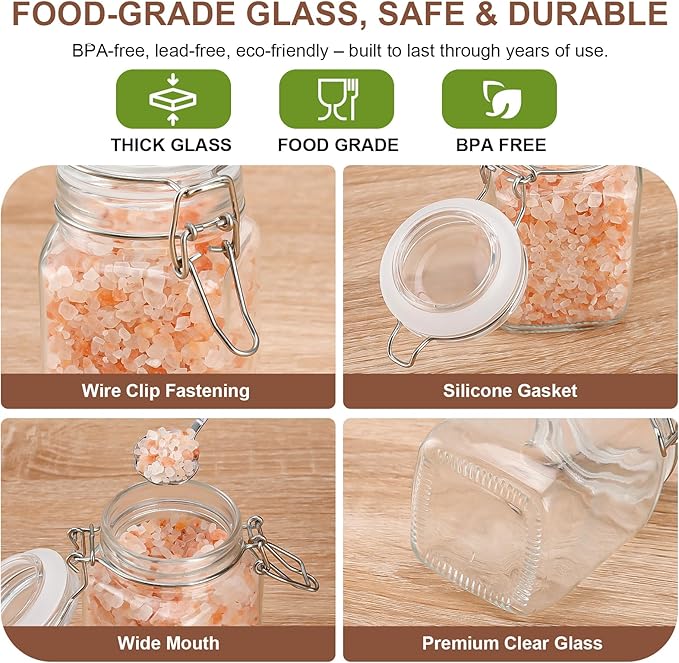Spice Jars 8 oz Glass Jars with Airtight Lids, Set of 6 Small Glass Spice Jars with Labels, Kitchen Storage Containers for Herbs, Seasoning, Pantry Organization